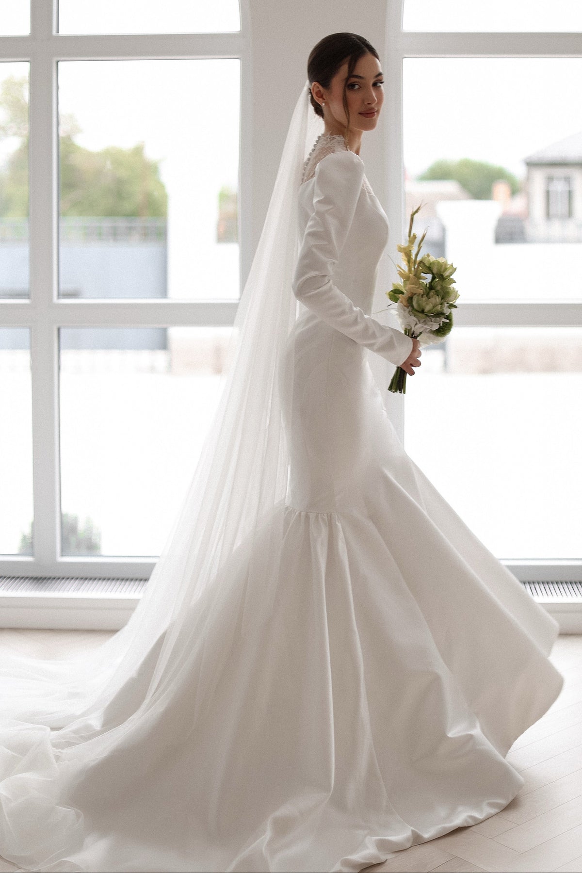 Lace Illusion Mermaid Wedding Dress with Sleeves