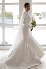 Lace Illusion Mermaid Wedding Dress with Sleeves
