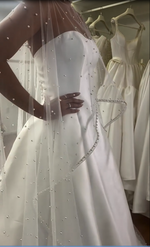 Strapless Satin Wedding Dress with Pearl Tulle Cape