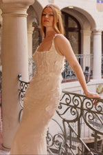Floral Applique Low Back Mermaid Wedding Dress