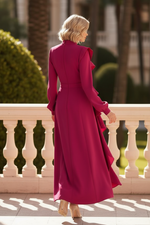 High Neck Asymmetrical Ruffle Long Sleeve Maxi Dress