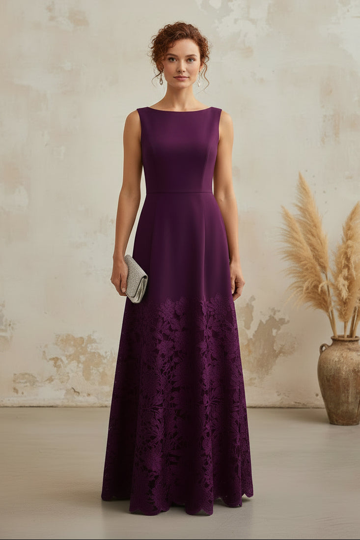 Sleeveless A-Line Maxi Dress with Lace Skirt