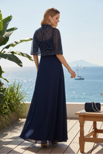 Beaded Capelet A-Line Evening Gown with High Neck