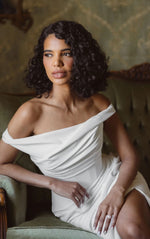 Off-Shoulder Draped Mermaid Wedding Gown with Slit