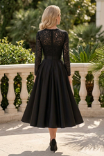 Lace Long Sleeve Midi Dress with Satin Skirt