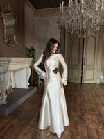 Long Sleeve Satin Evening Gown with Corset Back