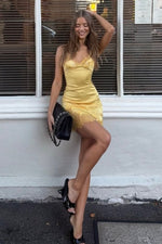 Lace-Trimmed Satin Slip Mini Dress