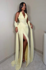 Halter Corset Gown with Draped Slit Skirt