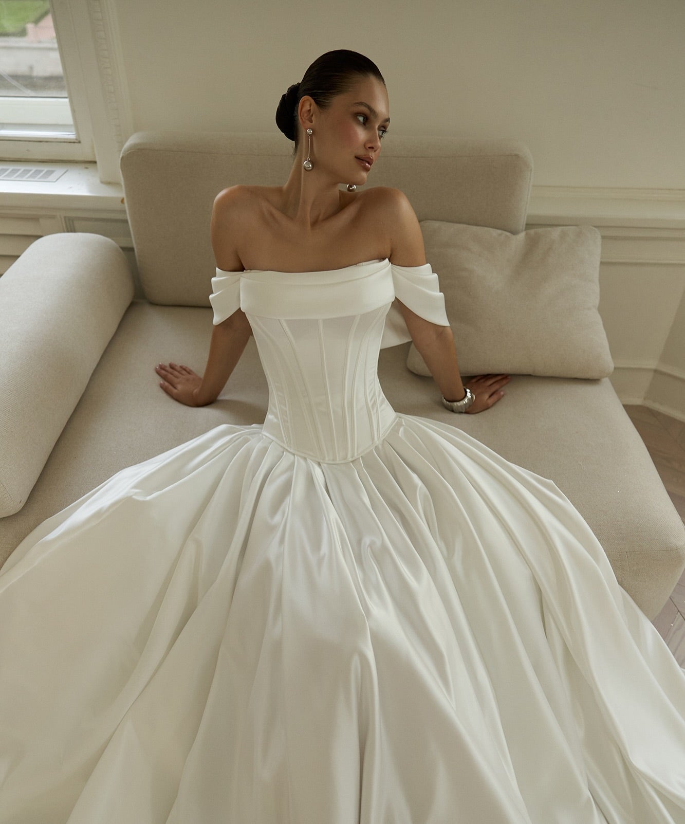 Off-the-Shoulder Corset Satin Wedding Dress