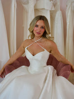 Satin Ball Gown Wedding Dress with Lace Hem