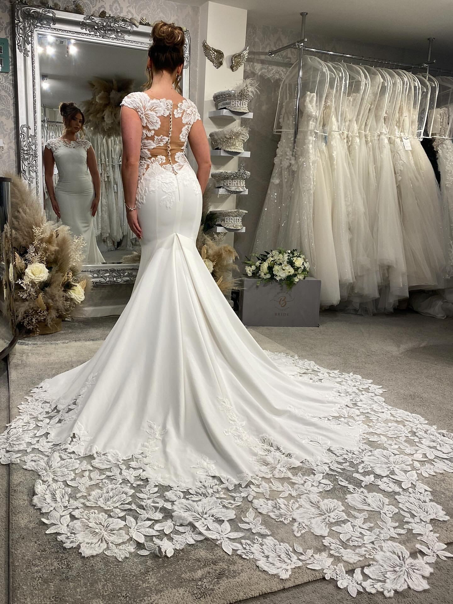 Cap Sleeve Mermaid Wedding Dress with Illusion Lace Back