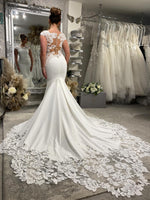 Cap Sleeve Mermaid Wedding Dress with Illusion Lace Back