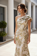 One-Shoulder Jacquard Formal Evening Gown