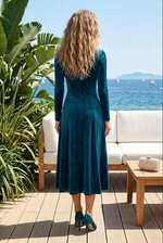 Floral Applique Long Sleeve Velvet Midi Dress