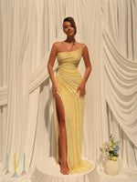 Asymmetrical Strapless Ruched Evening Gown