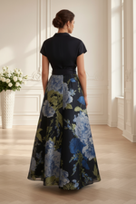 Floral Print A-Line Evening Gown with Sash