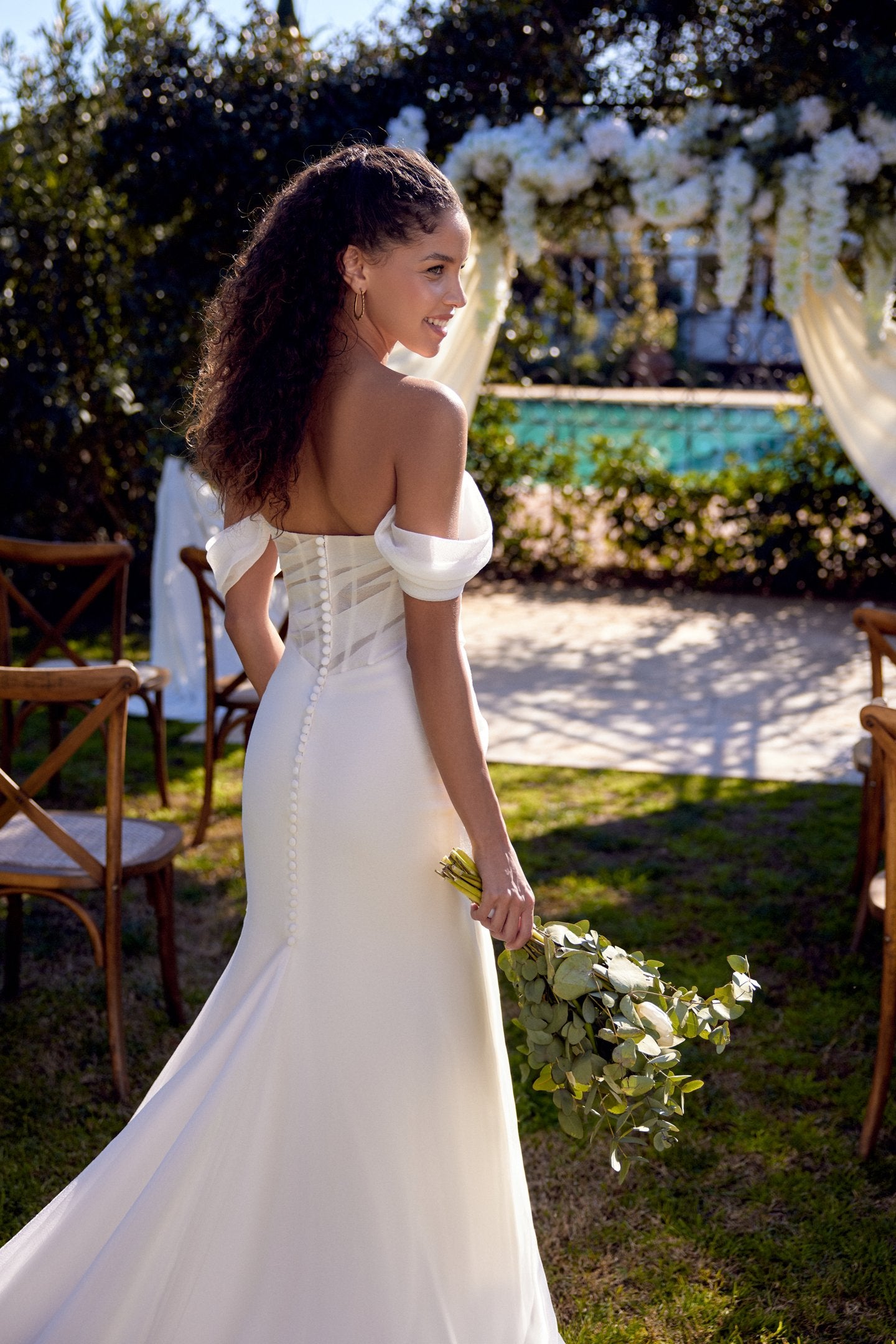 Off-Shoulder Corset Slit Wedding Dress