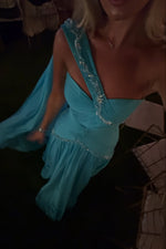 One Shoulder Crystal Embellished Evening Gown