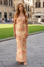 Floral Satin Off-the-Shoulder Maxi Dress