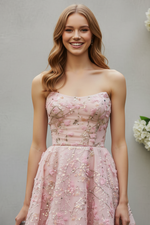 Strapless Floral Embroidered A-Line Mini Dress