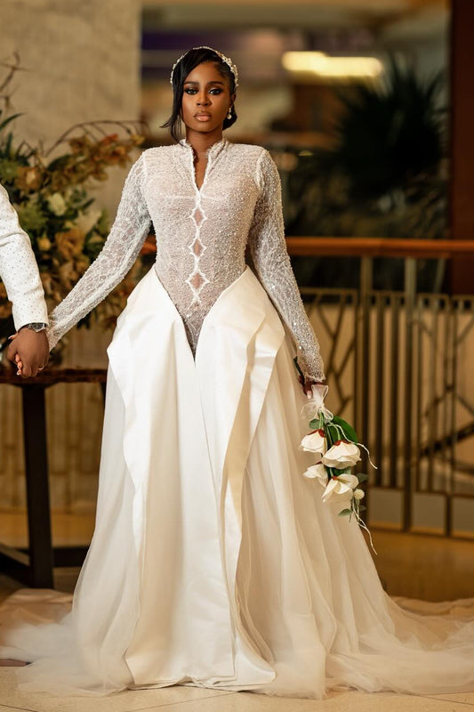 Convertible Mermaid Wedding Dress with Overskirt