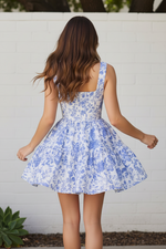 Tiered Floral A-Line Mini Dress with Lace-Up Back