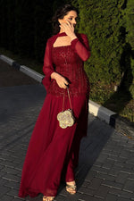 Sequined Bodice Chiffon Evening Maxi Dress