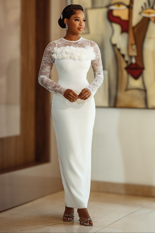 Illusion Lace Long Sleeve Column Dress