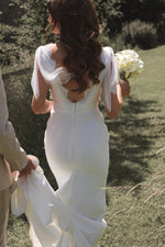 Lace V-Neck Bridal Gown with Tulle Shoulder Ties
