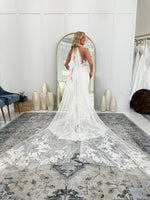 Halter Neck Lace Mermaid Wedding Dress with Cape Train
