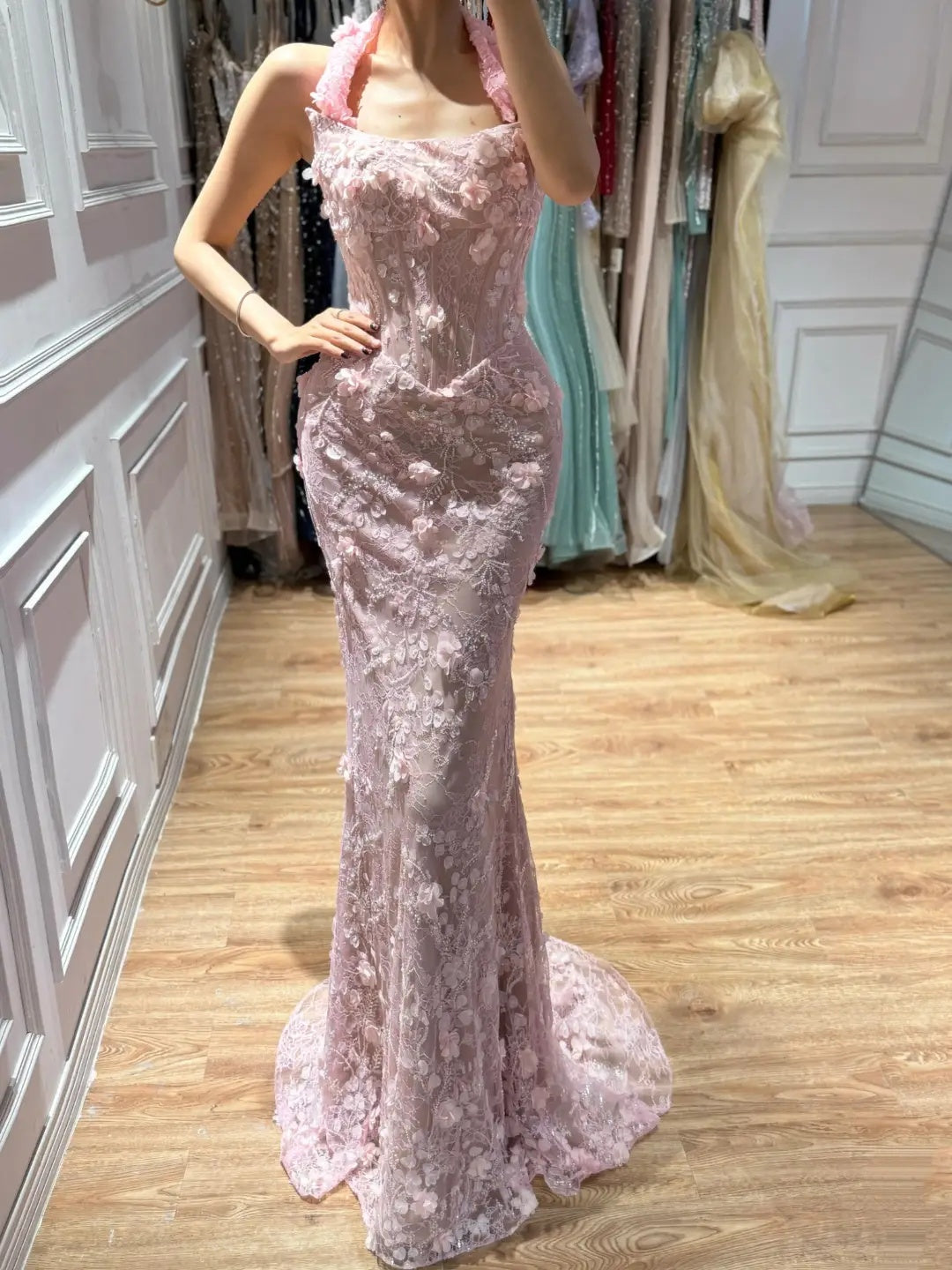 3D Floral Lace Corset Mermaid Gown