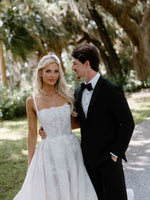 Spaghetti Strap Lace A-Line Wedding Gown with Open Back