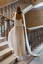 Strapless Corset Wedding Dress with Watteau Cape