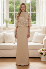 Floor-Length Evening Dress with 3D Flower Capelet