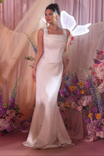 Cowl Neck Satin Mermaid Wedding Dress with Corset Back