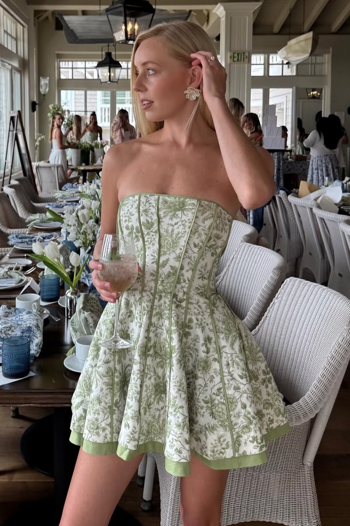 Floral Strapless Corset Mini Dress with Back Bow