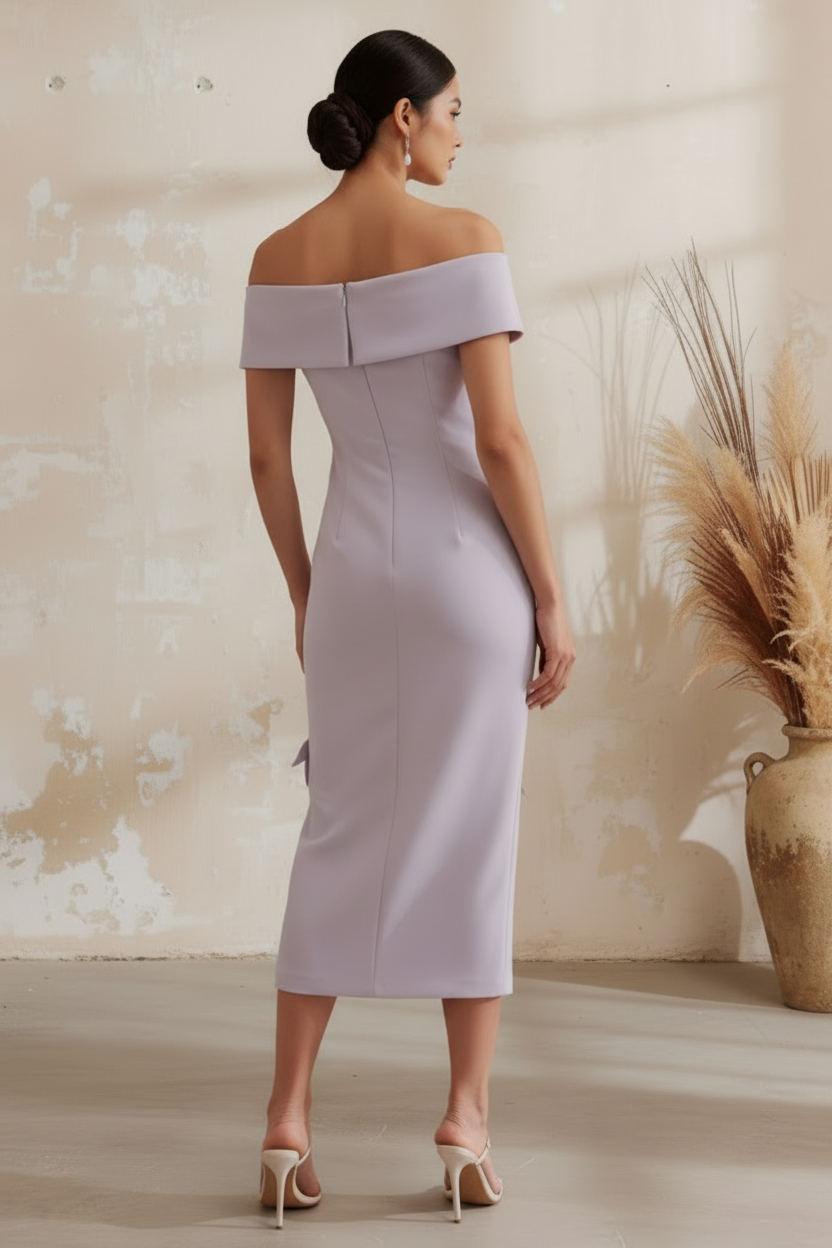 Elegant One Shoulder 3D Floral Midi Dress