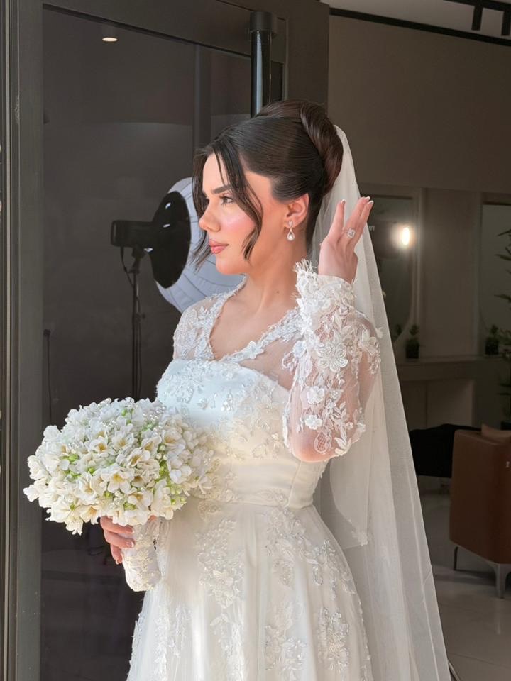 A-Line Illusion High Neck Lace Wedding Dress with Train