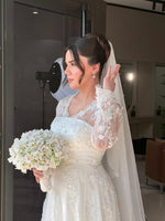 A-Line Illusion High Neck Lace Wedding Dress with Train