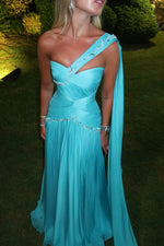 One Shoulder Crystal Embellished Evening Gown