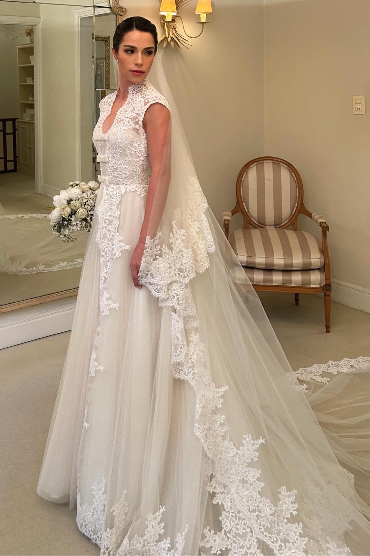High Neck Lace A-Line Wedding Dress