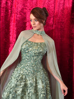 Embroidered Tulle A-Line Gown with Cape