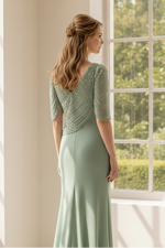 Embellished Flutter Sleeve V-Neck Gown