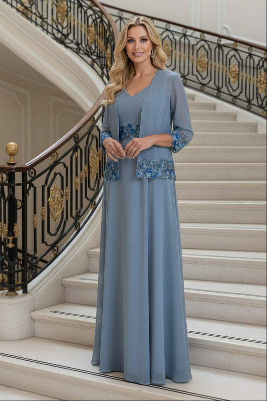 A-Line Chiffon Maxi Dress & Embroidered Jacket Set