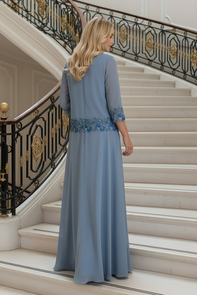 A-Line Chiffon Maxi Dress & Embroidered Jacket Set