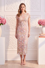 3D Floral Illusion Midi Sheath Dress