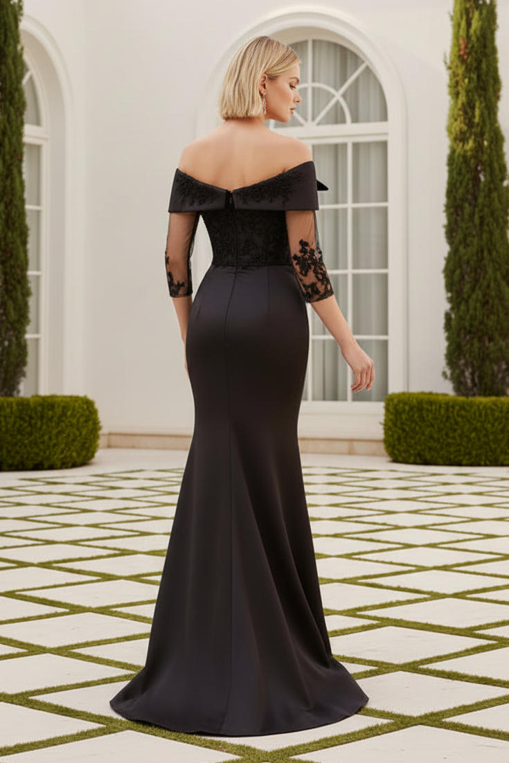 Off-the-Shoulder Bow Bodice Beaded Lace Gown