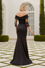 Off-the-Shoulder Bow Bodice Beaded Lace Gown