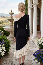 Asymmetric Ruffle Hem Midi Dress