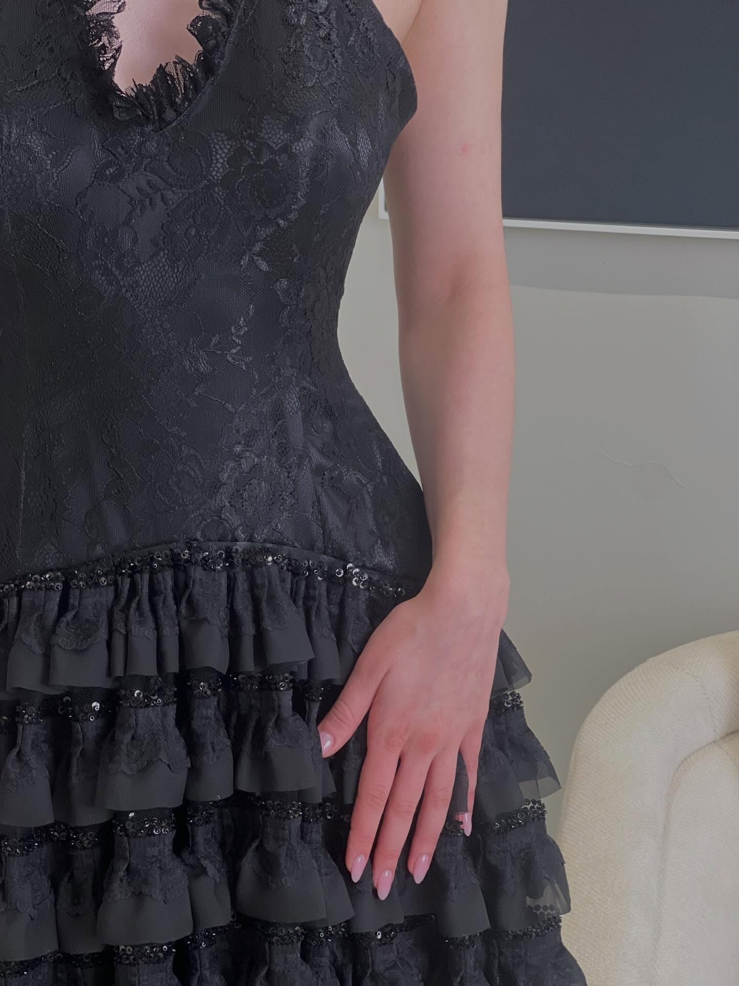 Halter Tiered Ruffle Evening Gown